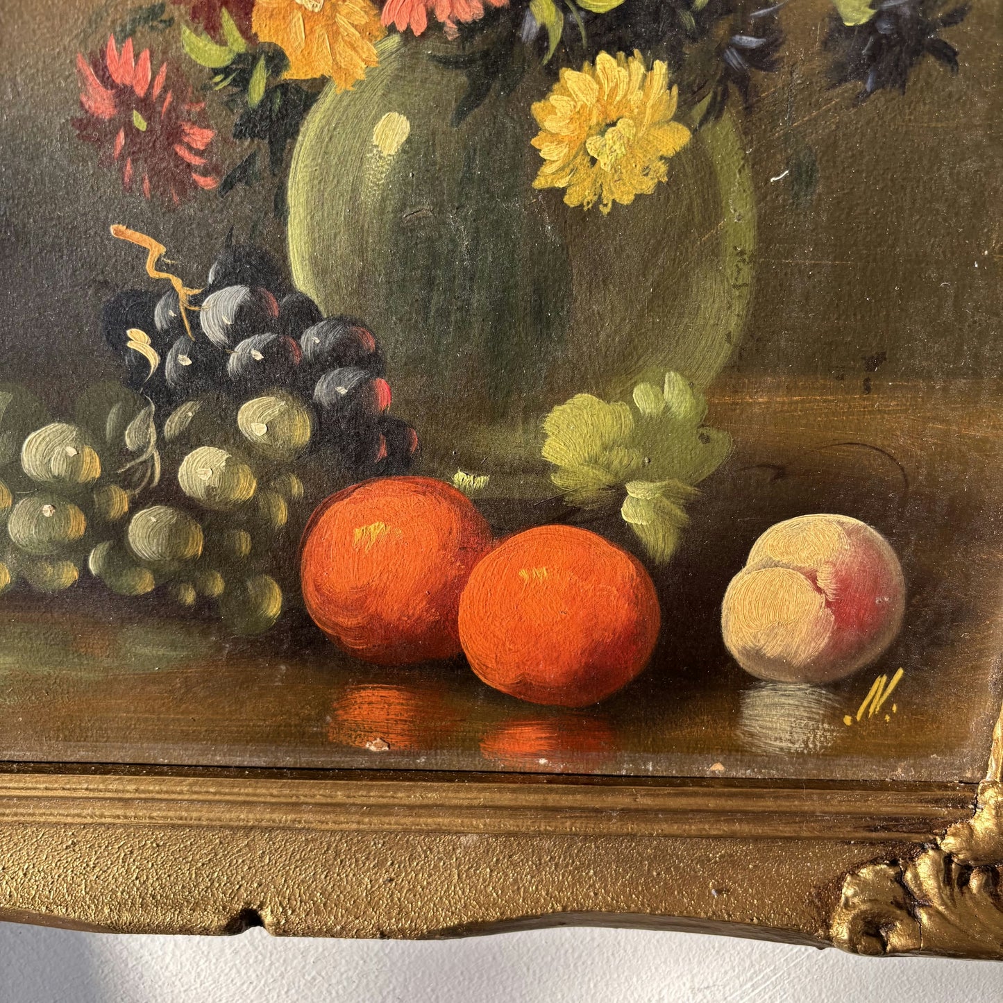 Antique Flowery Still Life Oil Painting "Fruit Arrangement" Refined Medium Art