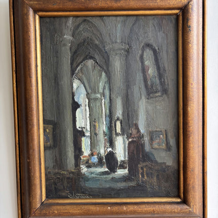 Classic Church Interior Oil Painting "Gilded Frame" Rustic Belgique Art Holland Art Shop