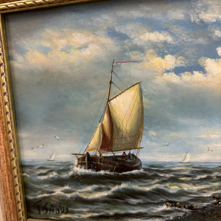 Expressive Seascape Oil Painting "Sailing Boat" Rustic Spanish  Art Holland Art Shop