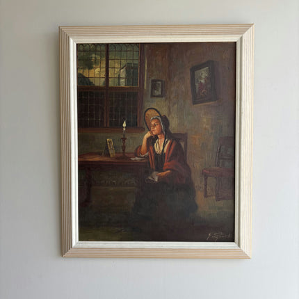 Vintage Portrait Oil Painting "Seated Woman" Refined Dutch Artwork Holland Art Shop