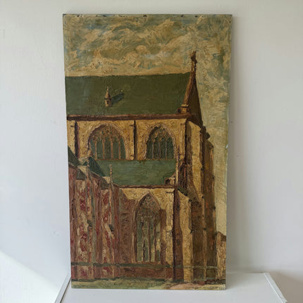 Vintage Cityscape Oil Painting "Gothic Church" Expressive Large Artwork Holland Art Shop