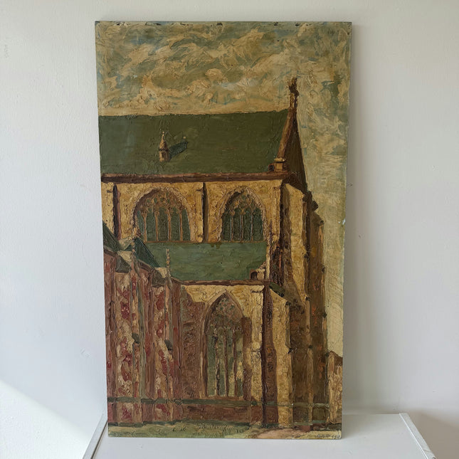 Vintage Cityscape Oil Painting "Gothic Church" Expressive Large Artwork Holland Art Shop