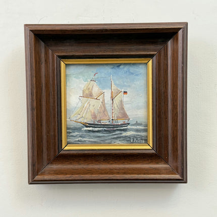 Original Seascape Oil Painting "Sailing Ship" Handcrafted Small Art Holland Art Shop