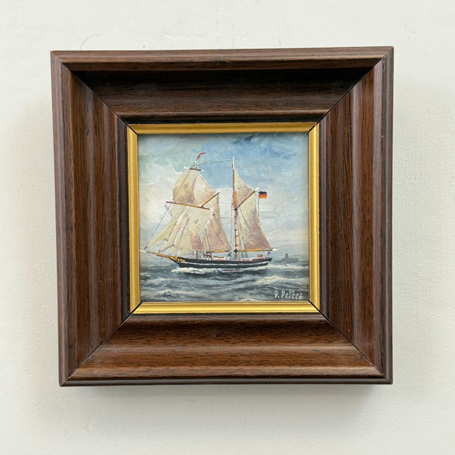 Original Seascape Oil Painting "Sailing Ship" Handcrafted Small Art Holland Art Shop
