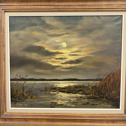 Expressive Landscape Oil Painting "Moonlit Marsh" Refined Large Artwork Holland Art Shop