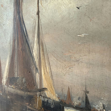 Remarkable Oil Painting Seascape "Sailing Vessels" Striking Small Artwork Holland Art Shop