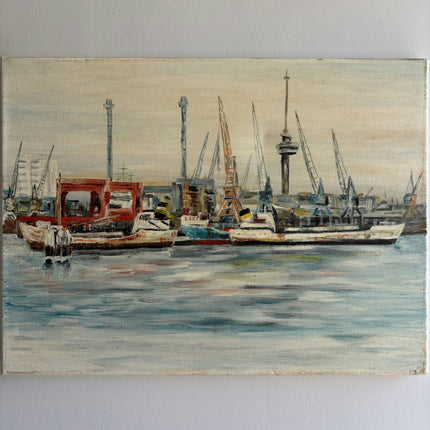 Handcrafted Harbor Scene Oil Painting "Harbor Boats" Elegant Small Artwork Holland Art Shop