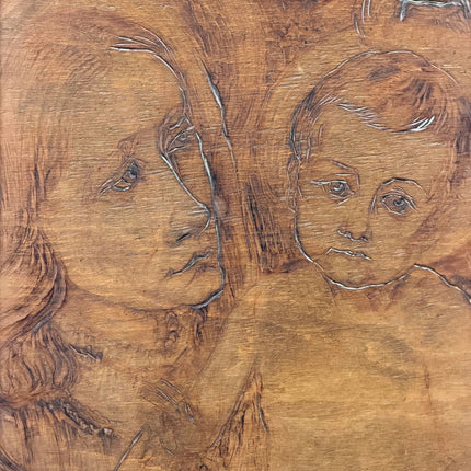 1934 Figurative Pyrography "Mother Child" Art Holland Art Shop