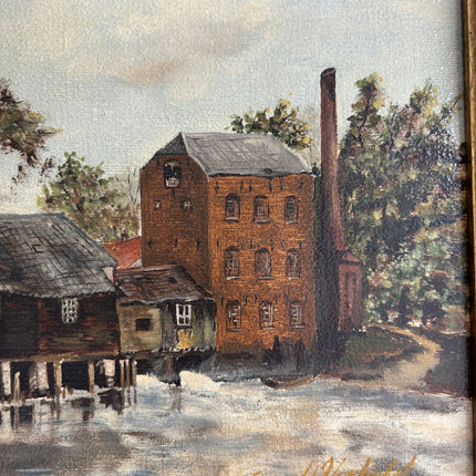 Vintage Cityscape Oil Painting "Riverside Mill" Expressive Artwork Holland Art Shop