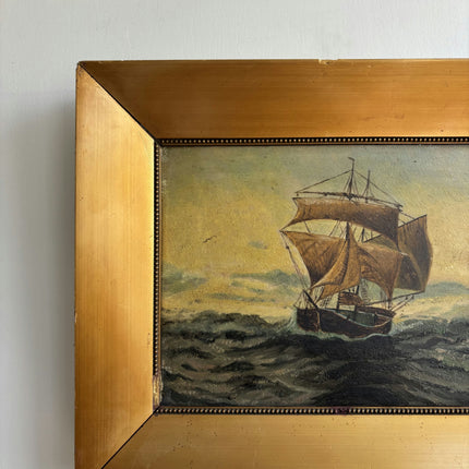 Expressive Seascape Oil Painting "Sailing Ship" Classic Small Artwork Holland Art Shop