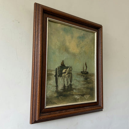 Detailed Harbor Scene Oil Painting "Horse Cart" Timeless Small Artwork Holland Art Shop