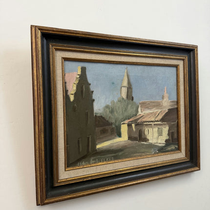 1940 Cityscape Oil Painting "Village Street" Artwork Holland Art Shop
