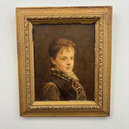 19th Century Antique Portrait Oil Painting "Old Frame" Small Artwork Holland Art Shop