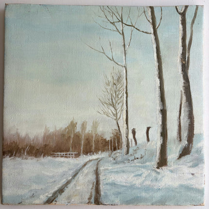 Refined Winter Landscape Oil Painting "Snowy Path" Traditional Small Art Holland Art Shop
