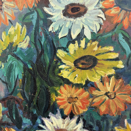 Detailed Floral Still Life Oil Painting "Sunflower Vase" Vintage Large Art Holland Art Shop