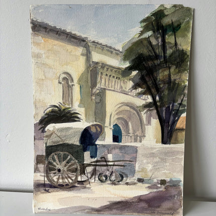 Traditional Cityscape Aquarel "Horse Cart" Rustic Small Art Holland Art Shop