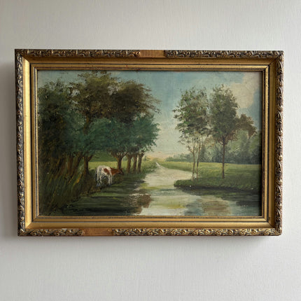 Expressive Landscape Oil Painting "Grazing Cow" Detailed Small Art Holland Art Shop