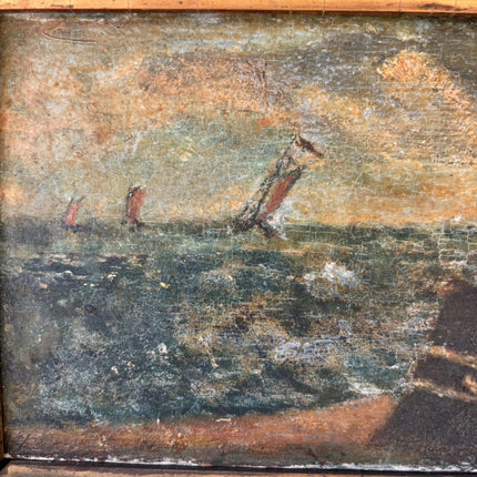 Antique Seascape Oil Painting "Stormy Sea" Original Small Art Holland Art Shop