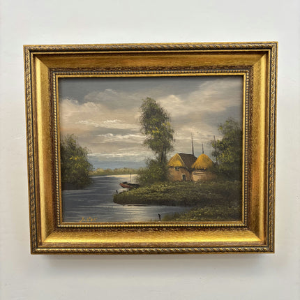 Detailed Landscape Oil Painting "Thatched Cottages" Classic Small Artwork Holland Art Shop