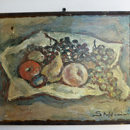 Vintage Flowery Still Life Oil Painting "Fruit Bowl" Refined Small Artwork Holland Art Shop
