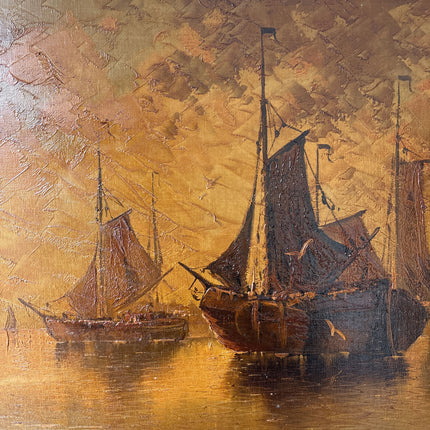 Rustic Seascape Oil Painting "Sailing Boat" Vintage Art Holland Art Shop
