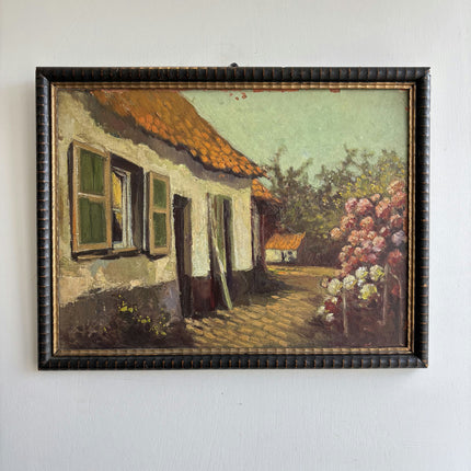 Vintage Cityscape Oil Painting "Thatched Cottage" Timeless French Artwork Holland Art Shop