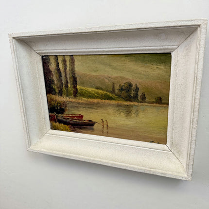 Expressive Landscape Oil Painting "Rowboat Shore" Authentic Small Art Holland Art Shop