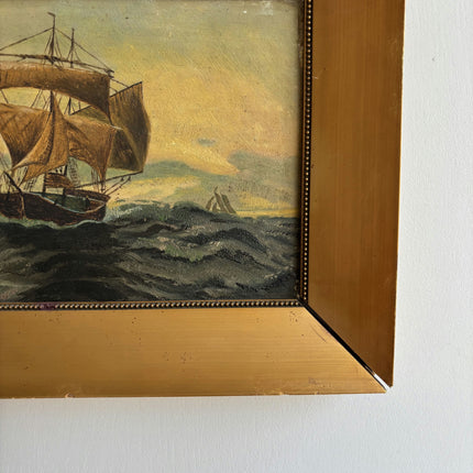 Expressive Seascape Oil Painting "Sailing Ship" Classic Small Artwork Holland Art Shop