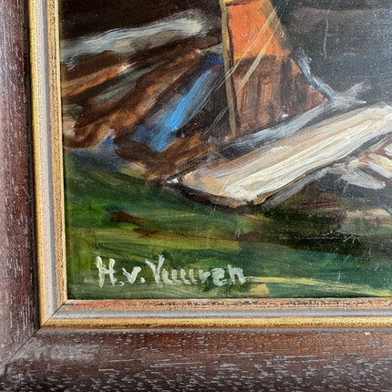 Expressive Harbor Scene Oil Painting "Rowboats Dock" Refined Artwork Holland Art Shop