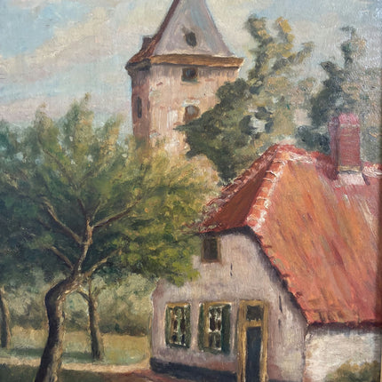Authentic Landscape Oil Painting "Red Roof" Classic Small Art Holland Art Shop
