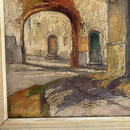 Traditional Cityscape Oil Painting "Stone Arch" Vintage Belgique Artwork Holland Art Shop