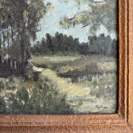 Vintage Landscape Oil Painting "Row Of Trees" Refined Small Artwork Holland Art Shop