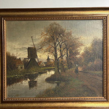 Refined Landscape Oil Painting "Windmill Tower" Detailed Artwork Holland Art Shop