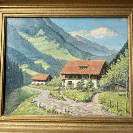 Expressive Landscape Oil Painting "Mountain Cottage" Vintage Artwork Holland Art Shop