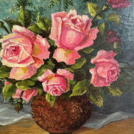Expressive Floral Still Life Oil Painting "Pink Roses" Handcrafted Art Holland Art Shop