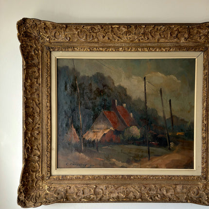 Handcrafted Oil Painting Landscape "Red Roofs Scene" Authentic Belgique Art Holland Art Shop