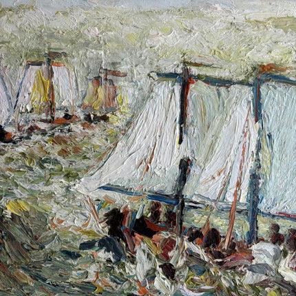 Vintage Seascape Oil Painting "Sailing Boat" Expressive Small Art Holland Art Shop