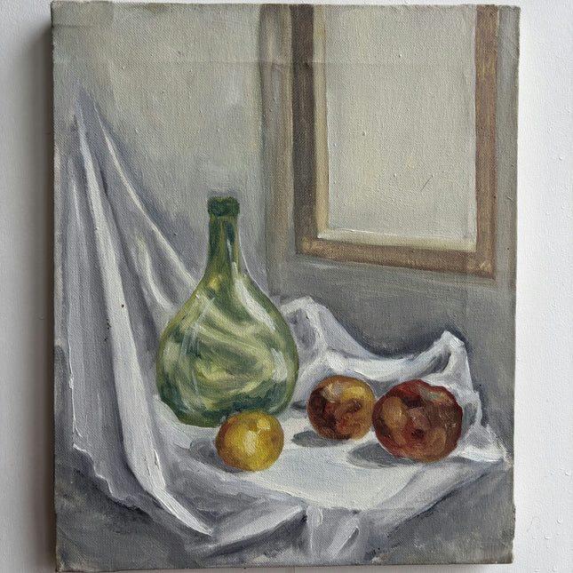 Handcrafted Still Life Oil Painting "Green Bottle" Expressive Small Art Holland Art Shop