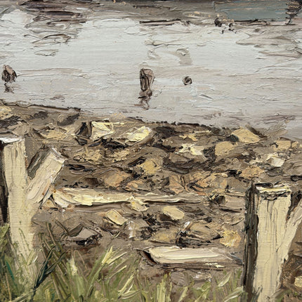 Elegant Harbor Scene Oil Painting "Riverbank Fence" Classic Large Art Holland Art Shop