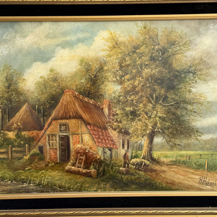 Detailed Farm Oil Painting "Thatched Cottage" Rustic Dutch Art Holland Art Shop