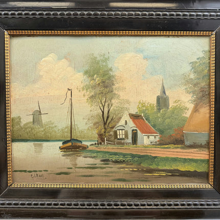Authentic Landscape Oil Painting "River Cottage" Vintage Artwork Holland Art Shop