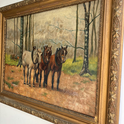 Handcrafted Animals Oil Painting "Three Horses" Vintage Large Artwork Holland Art Shop