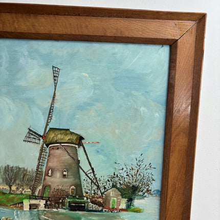 Fine Oil Painting Winter Landscape "Windmill Reflection" Handcrafted Large Art