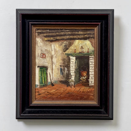 Timeless Interior Oil Painting "Open Fireplace" Original Small Artwork Holland Art Shop