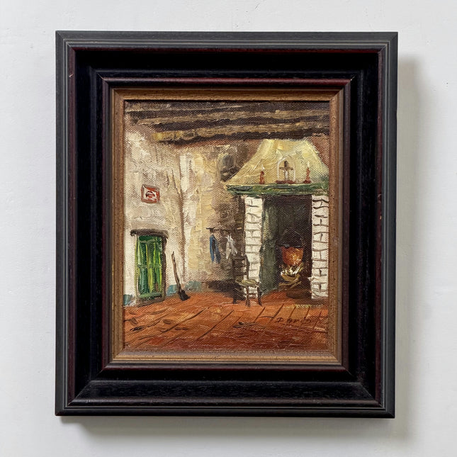 Timeless Interior Oil Painting "Open Fireplace" Original Small Artwork Holland Art Shop