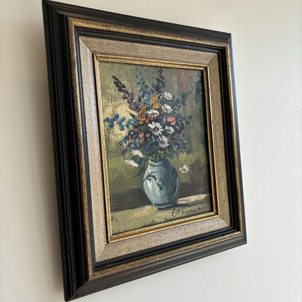 Vintage Floral Still Life Oil Painting "Blue Vase" Original Small Art Holland Art Shop