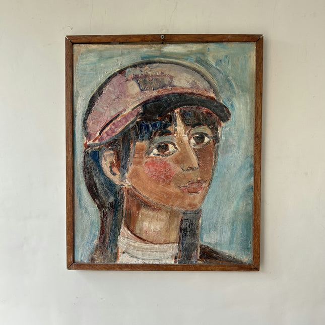 Refined Portrait Oil Painting "Woman With Hat" Vintage Artwork Holland Art Shop