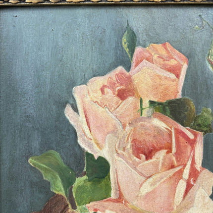 1932 Floral Still Life Oil Painting "Rose Basket" Small Artwork Holland Art Shop