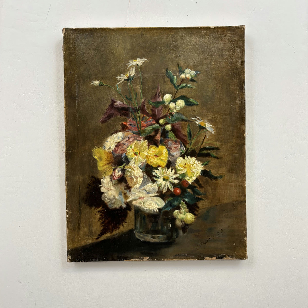 19th Century Antique Floral Still Life Oil Painting 