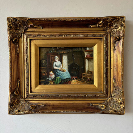 Remarkable Oil Painting Interior "Baking Woman" Marvelous Small Artwork Holland Art Shop